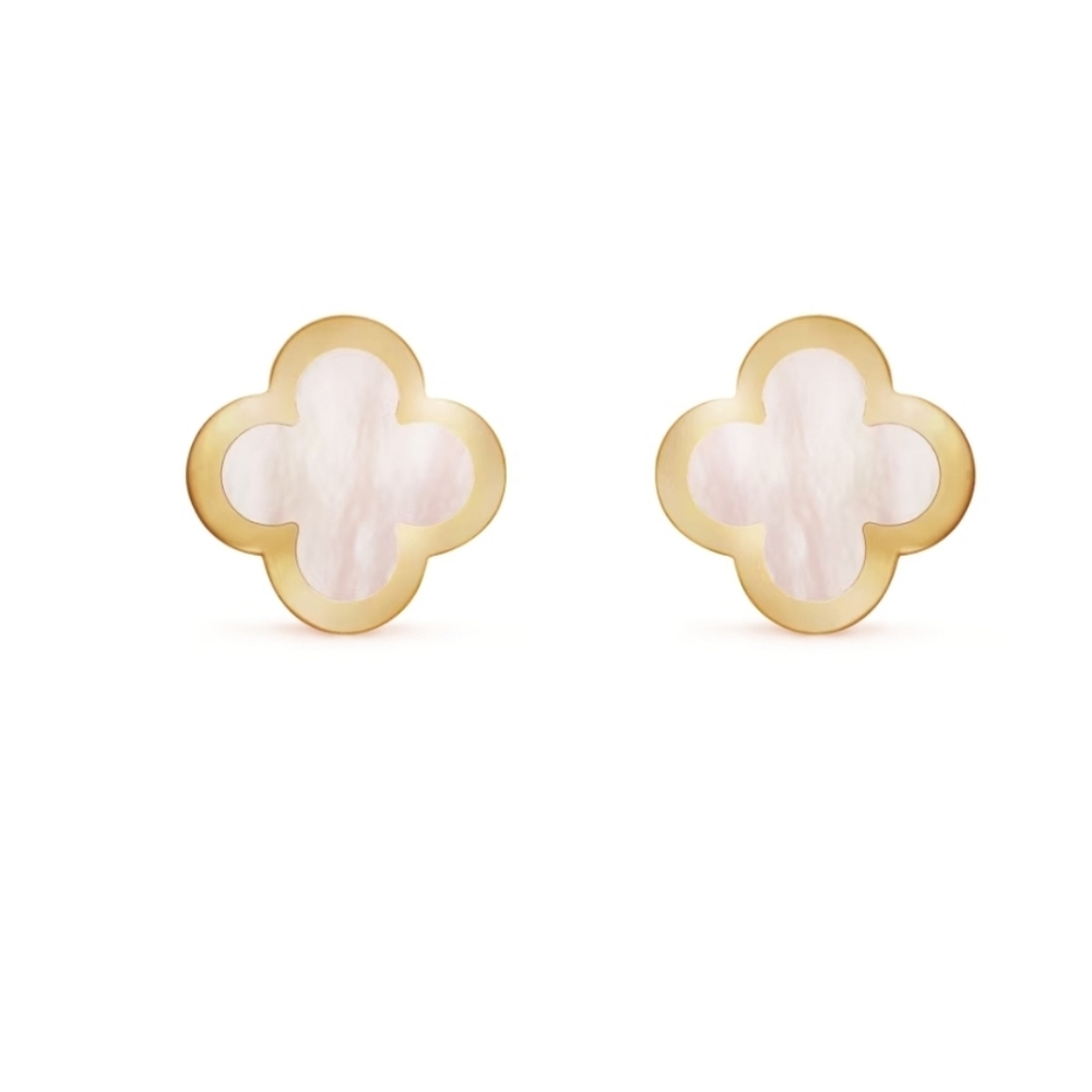 VAN CLEEF & ARPELS Alhambra Earrings Pure Mother Of Pearl Studs 18K Yellow Gold